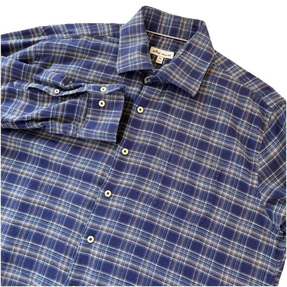 Peter Millar Men's XL Autumn Lightweight Flannel Shirt Blue Plaid Button Down - Picture 1 of 15